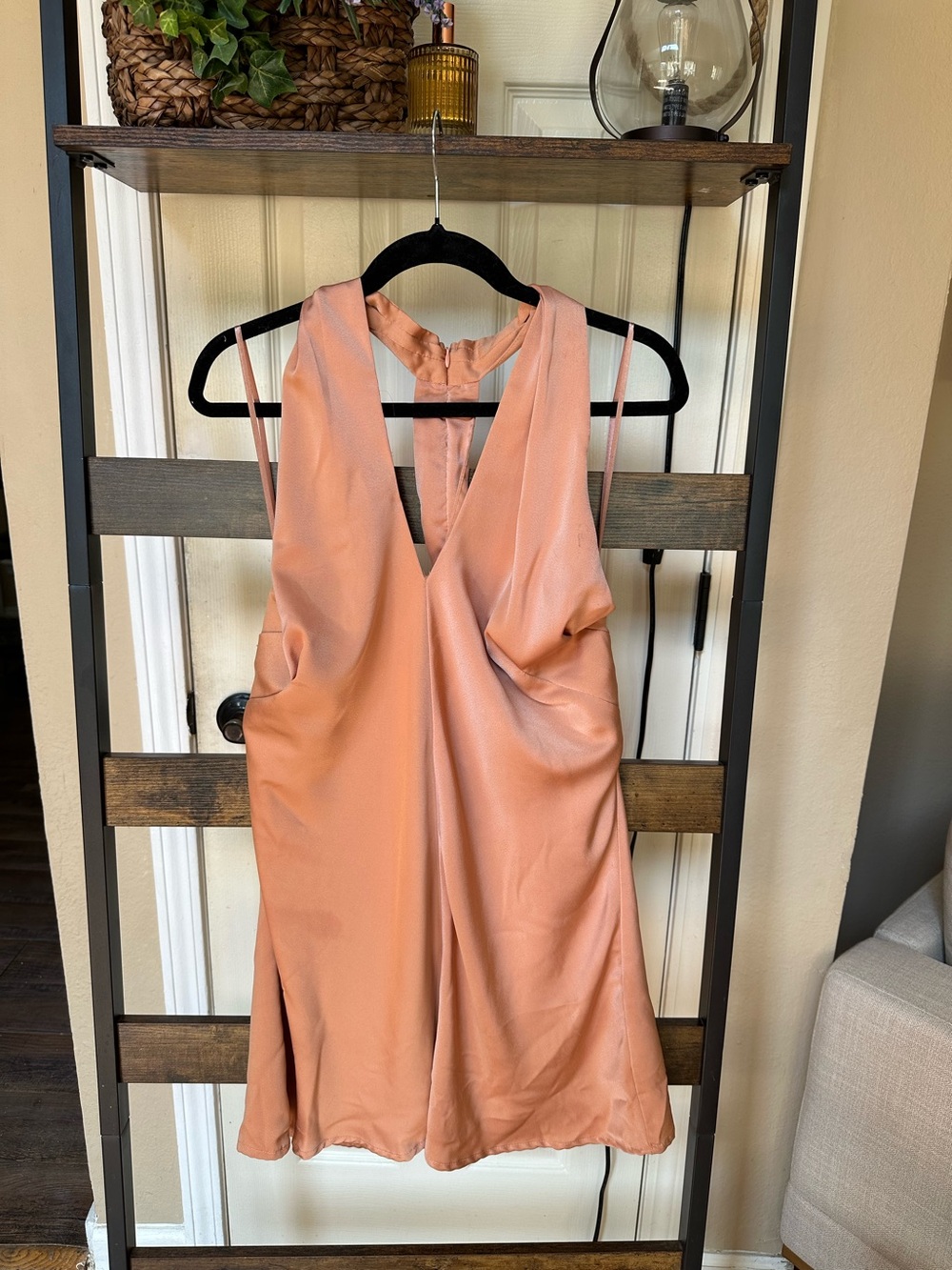 DO+BE Peach Satin Backless V-Neck Dress